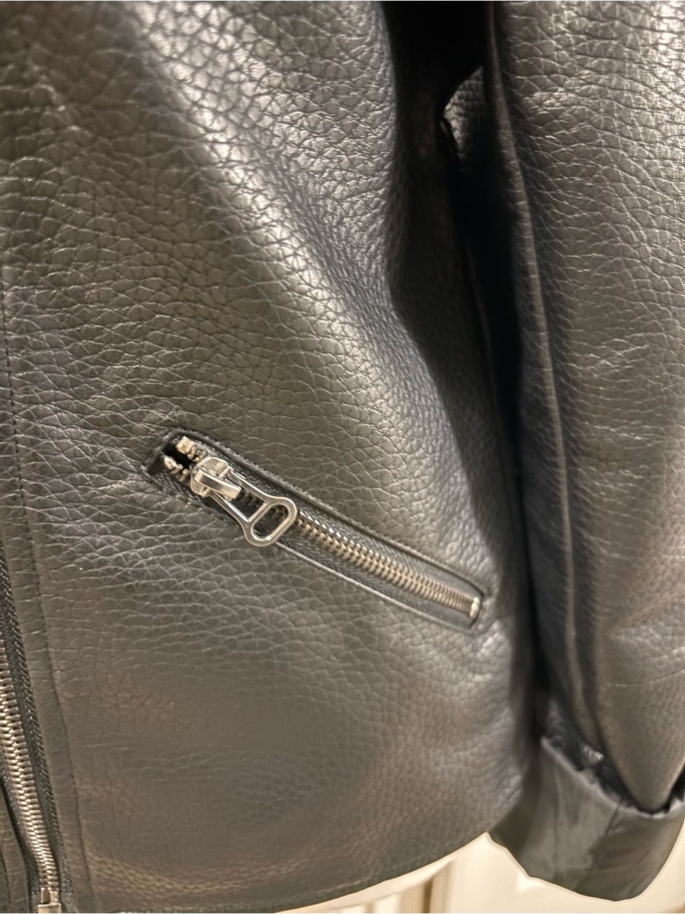 Women's Black Faux Leather Moto Jacket with Zip Detailing.never worn - Picture 3 of 8